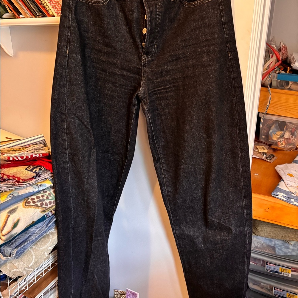 Banana Republic Black/Very Dark Navy Ultra High Rise Barrel Jeans